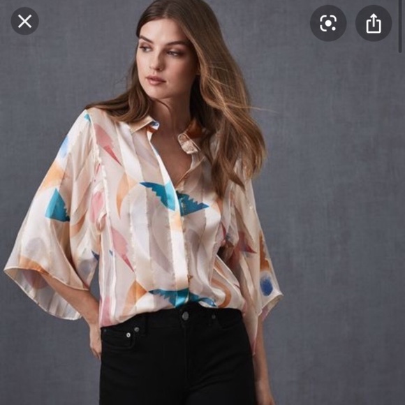 Reiss Tops - REISS LONDON SEMINA GOLD WIDE SLEEVE SILK BLOUSE